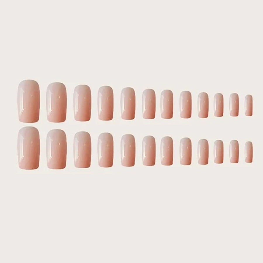 24 Pcs Pure Pink Fake Nails, Press-On Manicure, Gel Nail Kit