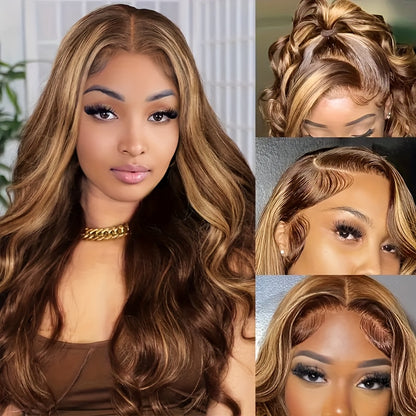 P4/27 Honey Blonde human hair lace front wigs Body Wave Human Hair Wigs 4x4 HD Transparent Lace Frontal Wigs With Baby Hair 180 Density Brazilian Human Hair Wigs For Women