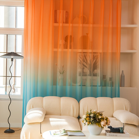 1 Panel Orange And Blue Gradient Sheer Curtain, Home Decor