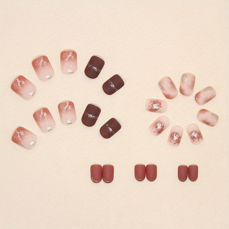 Y2K Short Press On Nails, Matte Acrylic Artificial Square False Nails With Glitter Design, For Women And Girls