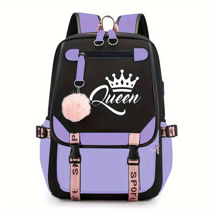 1pc Trendy Queen Print Backpack for Students - Spacious & Durable, Ideal for School and Casual Outings, with Padded Shoulder Straps for Comfort
