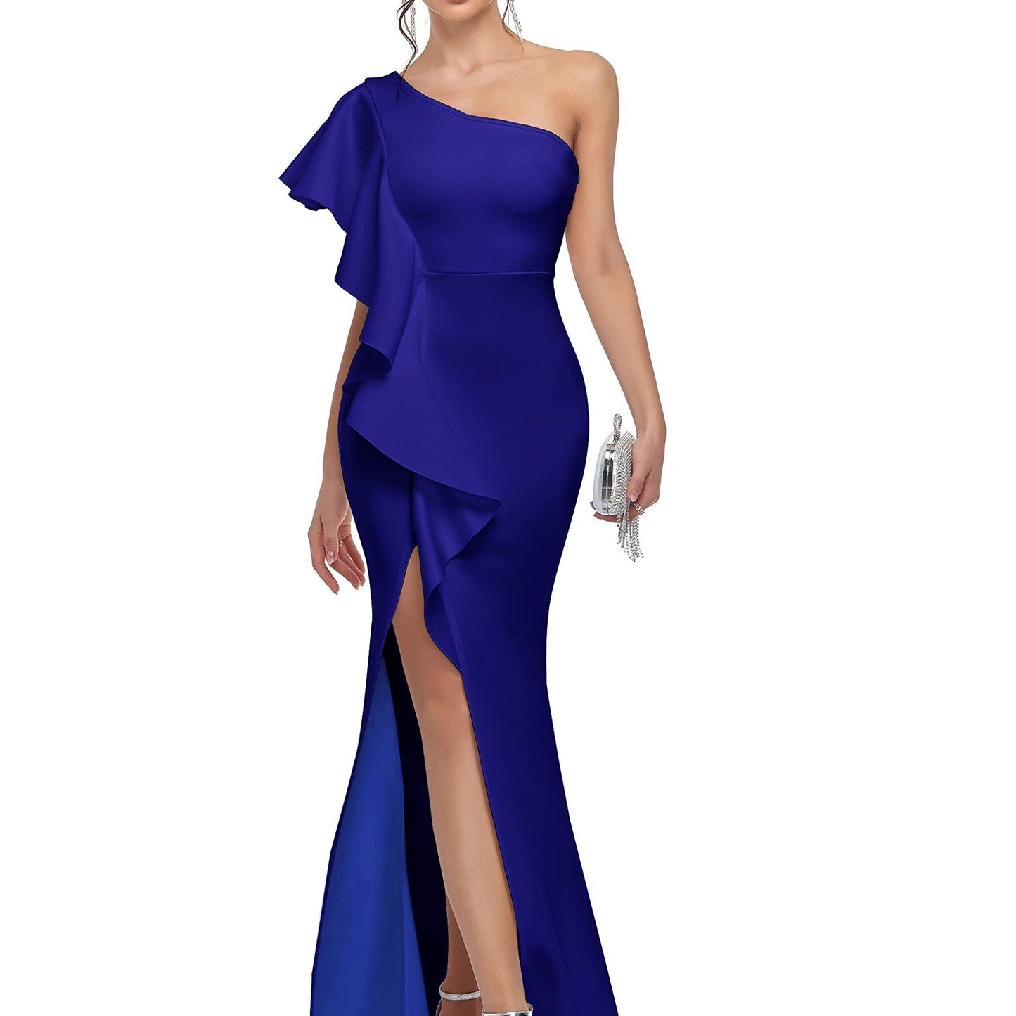 Stunning One-Shoulder Bodycon – Chic Asymmetrical Ruffle Dress, Elegant Knit Fabric for Parties