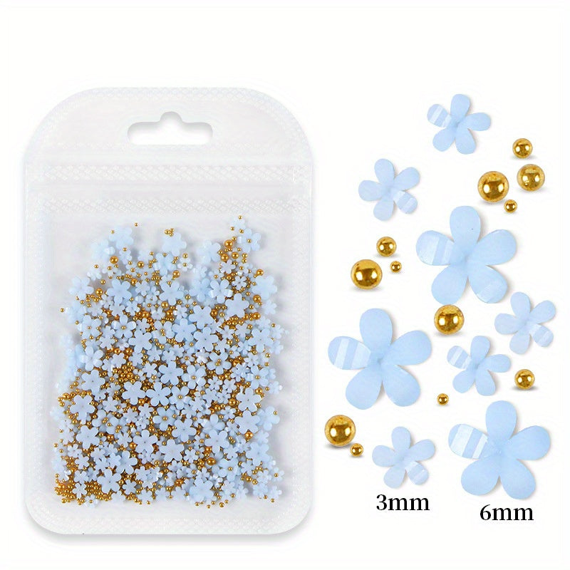 3D Flower Nail Art Decals Charms White Pink Flowers Nail Supplies Pearl Caviar Beads Glitter Acrylic Sticker Nail Art Stud Jewelry For Women DIY Manicures Salon Accessories