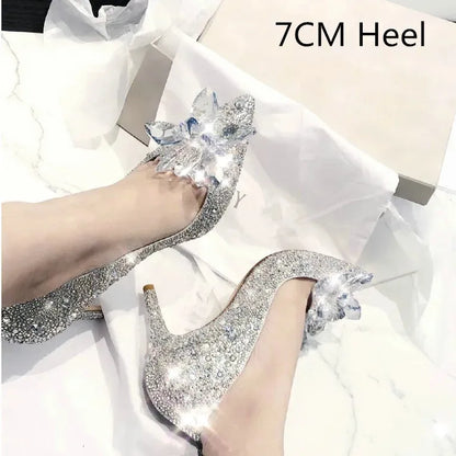 5cm7cm9cm Wedding Shoes est Rhinestone High Heels Women Pumps Pointed toe Woman Crystal Party 240615