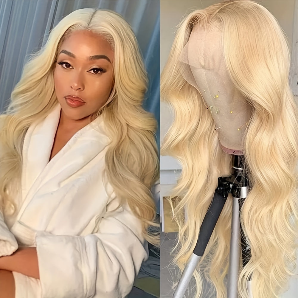 26 Inches Long, 180% Density Loose Wave Lace Front Wig - Elegant, Soft, Heat Resistant, Pre-Plucked Hairline, Glueless, Middle Part, Natural Black to 613 Light Blonde Color for Women and Girls Daily Party Wear