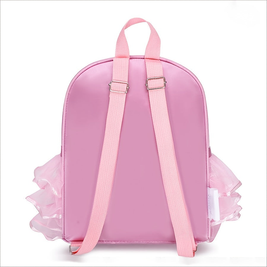 Chic Ballerina Backpack for Girls: Lightweight, Foldable with Tablet Compartment - Bow & Embroidery, Ideal School Gift