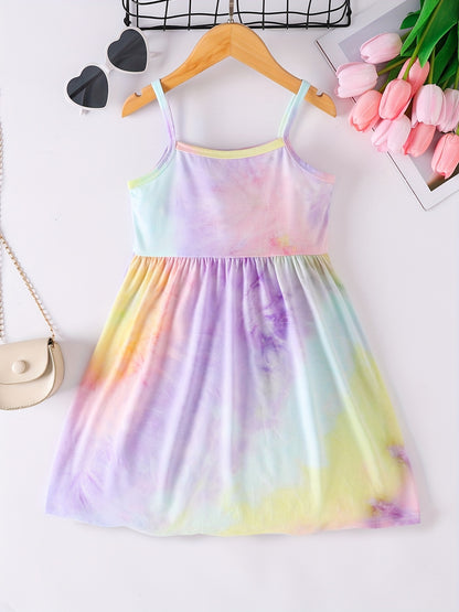 Girls Rainbow Tie Dye Cami Dress For Party Kids Summer Clothes