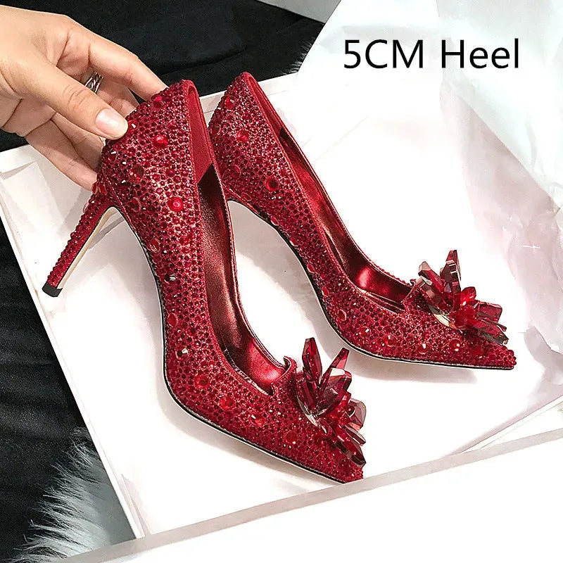 5cm7cm9cm Wedding Shoes est Rhinestone High Heels Women Pumps Pointed toe Woman Crystal Party 240615