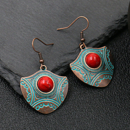 Fashion retro alloy red turquoise earrings