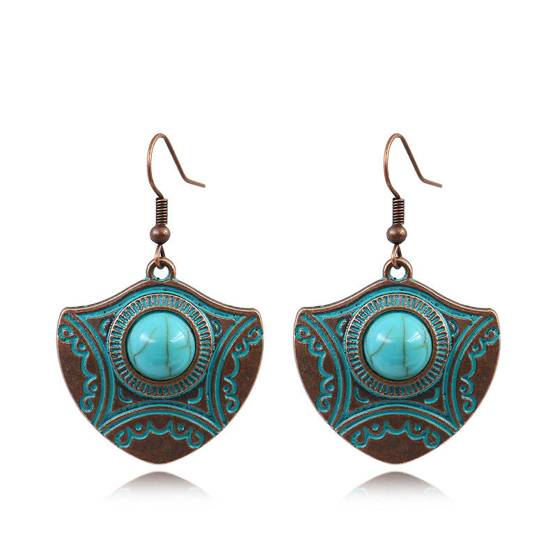 Fashion retro alloy red turquoise earrings