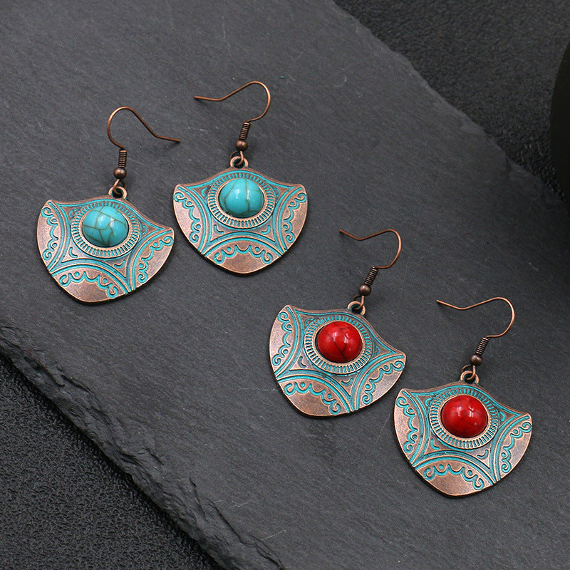 Fashion retro alloy red turquoise earrings