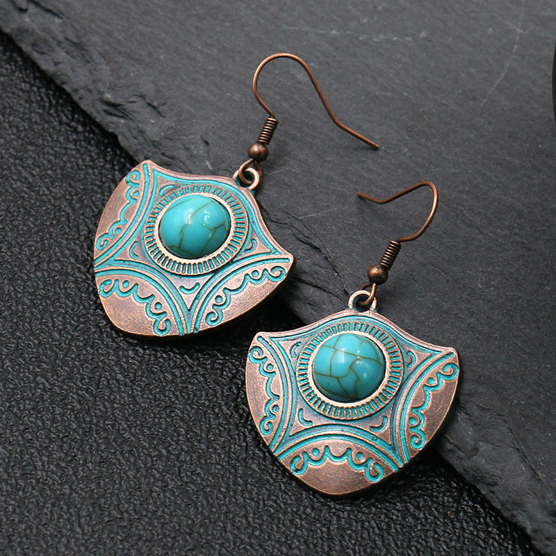 Fashion retro alloy red turquoise earrings