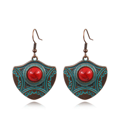 Fashion retro alloy red turquoise earrings