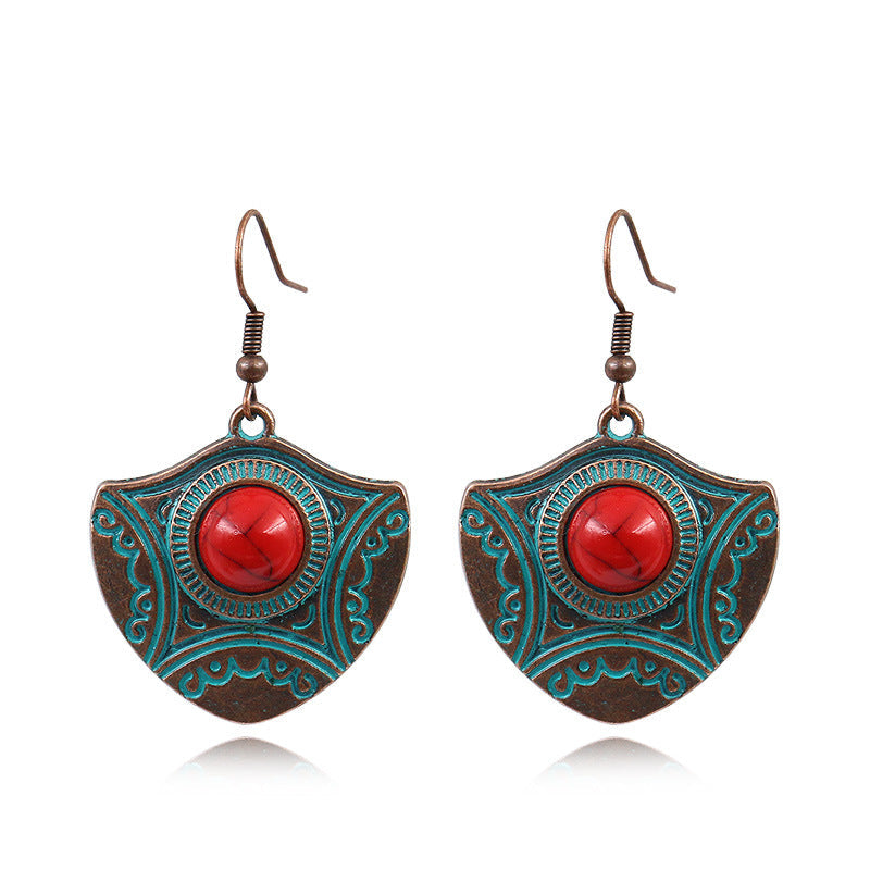 Fashion retro alloy red turquoise earrings