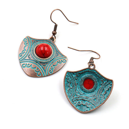 Fashion retro alloy red turquoise earrings