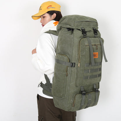 Cross-Border Supply Large-Capacity Backpack Canvas Drawstring Bundle Backpack Multifunctional Outdoor Travel Mountaineering Bag 80 Liters