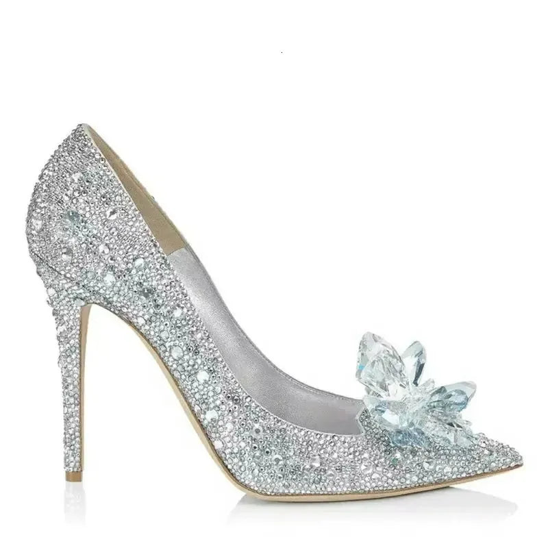 5cm7cm9cm Wedding Shoes est Rhinestone High Heels Women Pumps Pointed toe Woman Crystal Party 240615