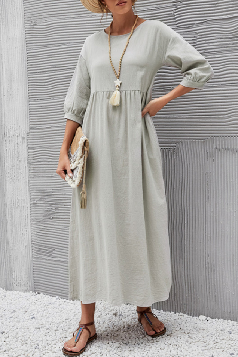 Casual Solid Solid Color O Neck A Line Dresses(11 Colors)