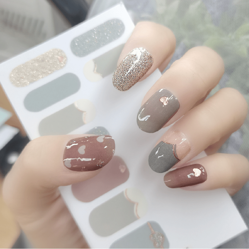 Gradient Full Wraps Nail Art Polish Stickers Strips, Bronzing Glitter Sequins Manicure Design Self Adhesive Nail Wraps Decal Tips For Nail Art Decorations