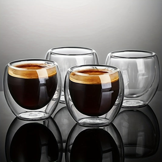 6pcs Glass Espresso Coffee Mugs 2.7 OZ, Double Wall Insulated Cups Set Drinking Glasses For Tea, Coffee, Latte, Cafe, Milk, Clear For Restaurant Eid Al-Adha Mubarak