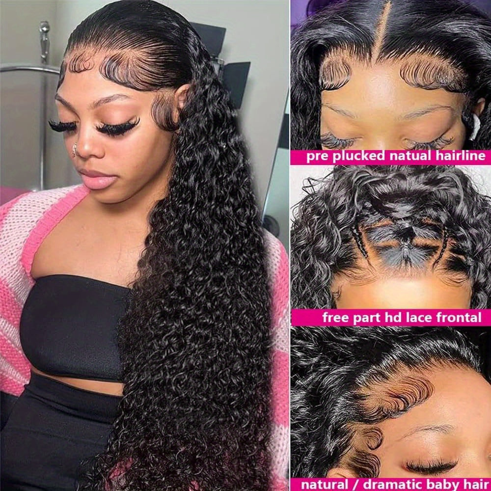 Water Wave Lace Frontal Wigs Human Hair Wet And Wavy Wigs Water Wave Lace Front Wig 5x5 Curly Lace Front Wigs 180% Density Glueless Water Wave Human Hair Wig Pre Plucked with Baby Hair