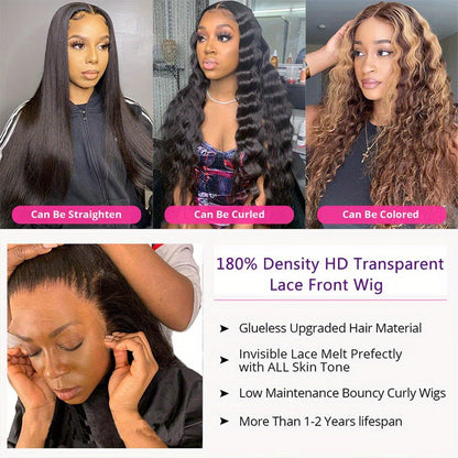 Water Wave Lace Frontal Wigs Human Hair Wet And Wavy Wigs Water Wave Lace Front Wig 5x5 Curly Lace Front Wigs 180% Density Glueless Water Wave Human Hair Wig Pre Plucked with Baby Hair