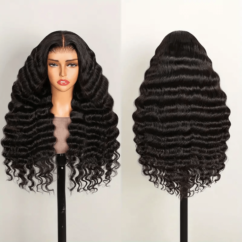 200% Ready To Wear 13x6 Deep Wave Lace Front Wigs Human Hair 13x6 HD Lace Deep Curly Glueless Frontal Wigs Human Hair Pre Plucked For Women Put on And Go Wi