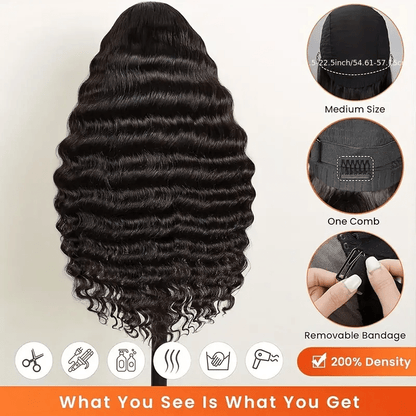 200% Ready To Wear 13x6 Deep Wave Lace Front Wigs Human Hair 13x6 HD Lace Deep Curly Glueless Frontal Wigs Human Hair Pre Plucked For Women Put on And Go Wi