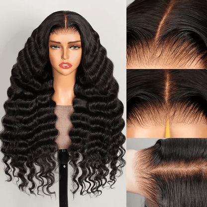 200% Ready To Wear 13x6 Deep Wave Lace Front Wigs Human Hair 13x6 HD Lace Deep Curly Glueless Frontal Wigs Human Hair Pre Plucked For Women Put on And Go Wi