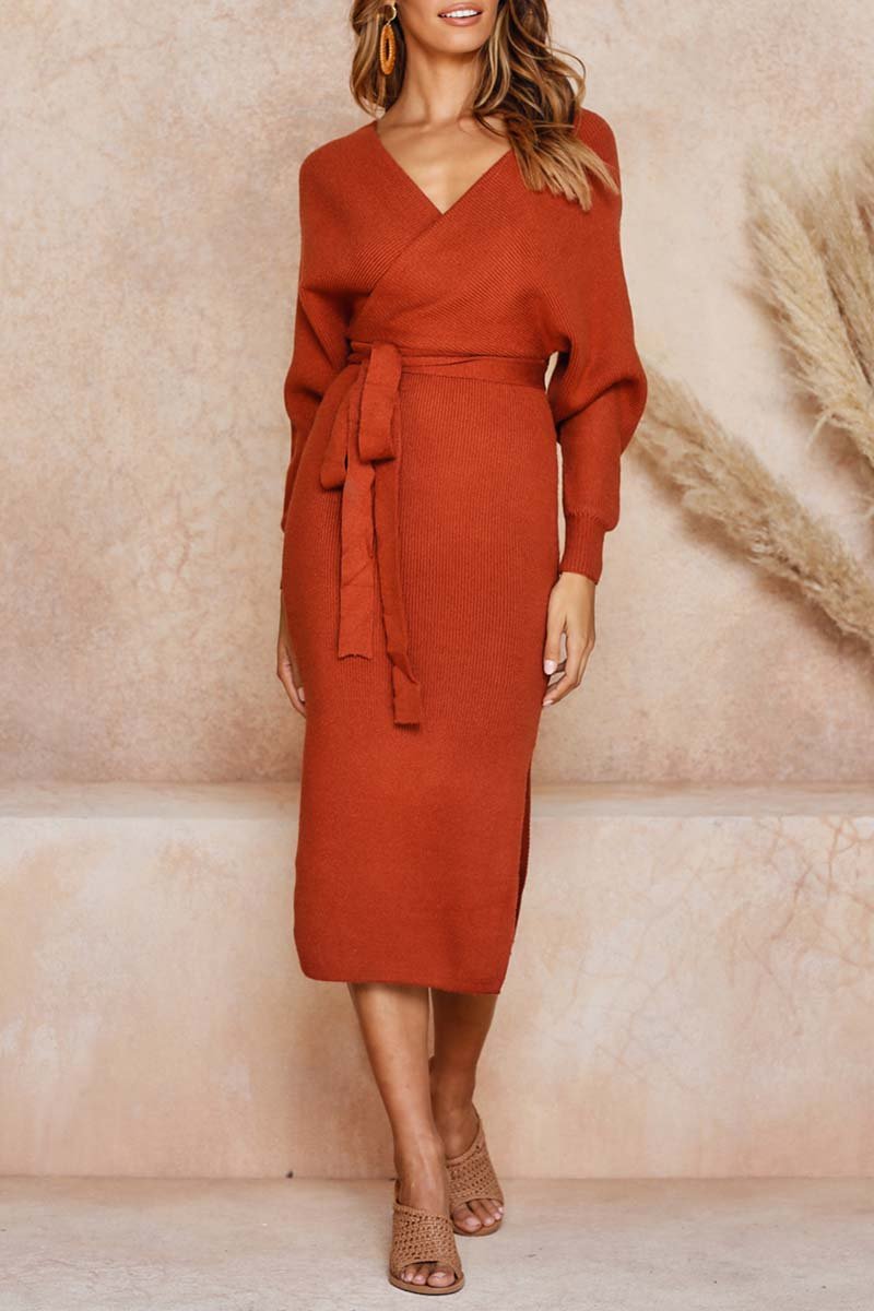 V Neck Backless Sweater Dress(5 Colors)