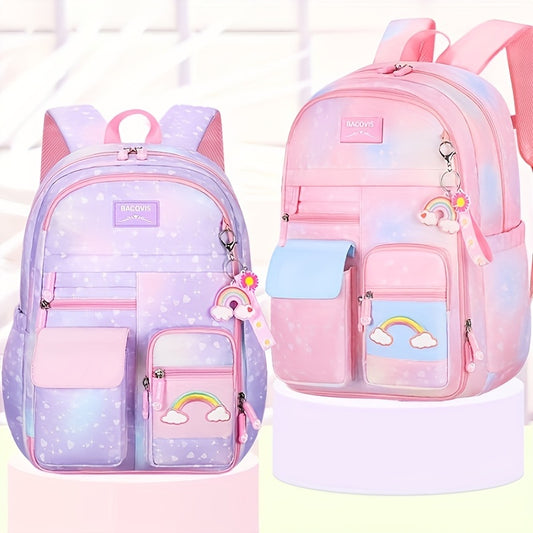 Large Capacity Girls Gradient Rainbow Backpack - Multi-Functional, Spacious & Stylish - Perfect for Primary School Students