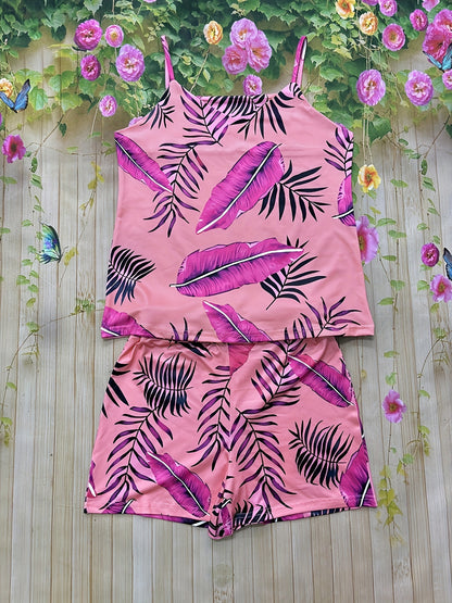 Tropical Oasis Shorts Set - Stylish V-neck Cami Top with Relaxed Fit, High Waist Shorts with Flattering Silhouette, Perfect for Summer Vacations and Outdoor Activities - Designed Exclusively for Women, Ideal for Warm Weather and Beach Getaways