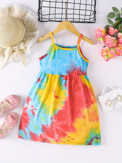 Girls Rainbow Tie Dye Cami Dress For Party Kids Summer Clothes