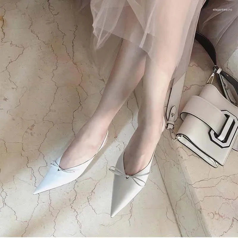 Dress Shoes Baotou Sandals Women's  Spring/Summer Versatile Pointed Thin Middle Heel Bow Muller