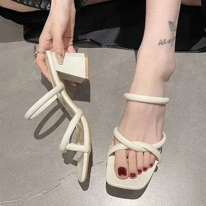 Dress Shoes  New Designer Summer Pumps Slippers Sandals Shoes Women High Heels Square Toe Sandal Lady Shoes heels women CG9P