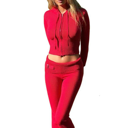 Women's Jumpsuits Rompers Women Cozy Ribbed Knit Lounge Set Long Sleeve Zip Up Hoodie with High Waist Wide Leg Pant 2 Piece Loungewear Ensemble Casual Set 231208