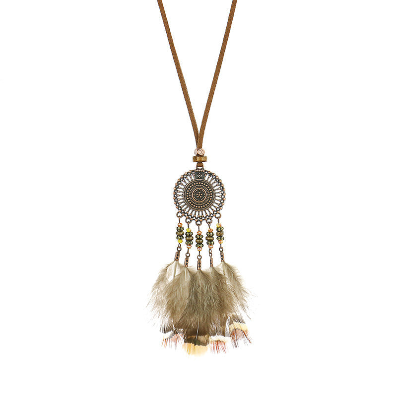 Vintage hollow round feather necklace