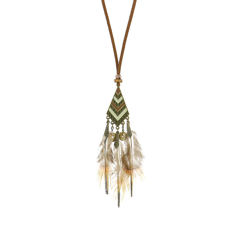 Vintage hollow round feather necklace