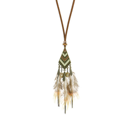 Vintage hollow round feather necklace