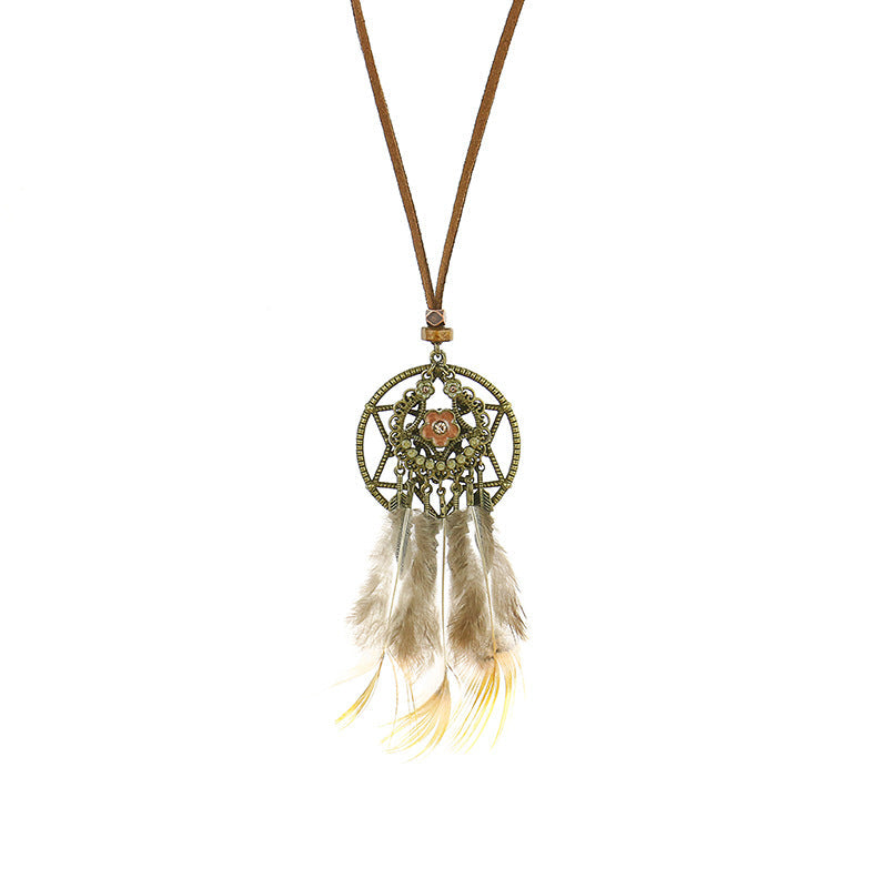 Vintage hollow round feather necklace