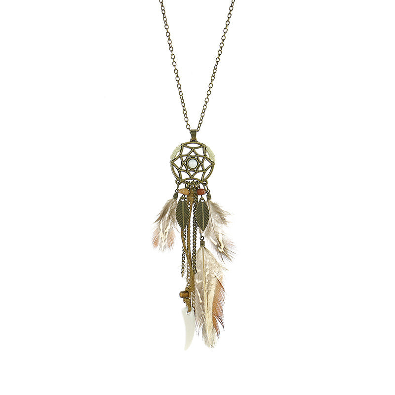 Vintage hollow round feather necklace