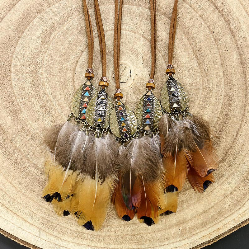 Vintage hollow round feather necklace