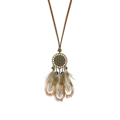 Vintage hollow round feather necklace