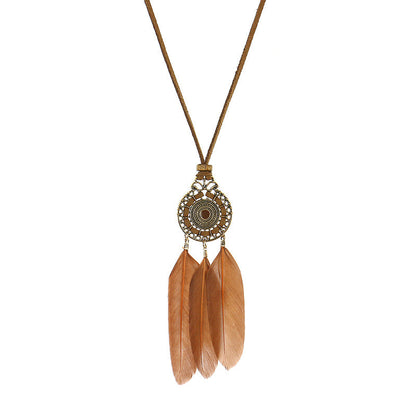 Vintage hollow round feather necklace