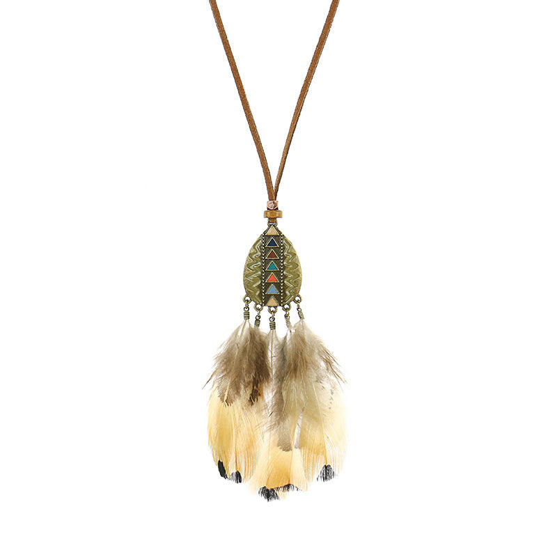 Vintage hollow round feather necklace