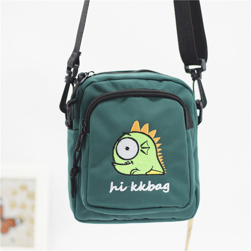 Embroidered Small Shoulder Bag Nylon Women's Fashion Crossbody Bag Carry Bag, Embroidered Cartoon Bag Female Student Mobile Phone Bag