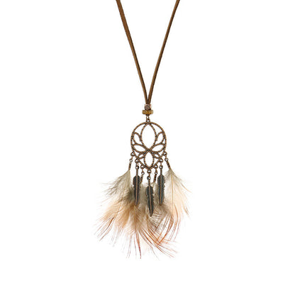 Round vintage feather tassel necklace