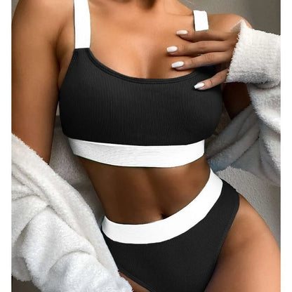 New Split High Waist Solid Color Bikini Women's Swimsuit