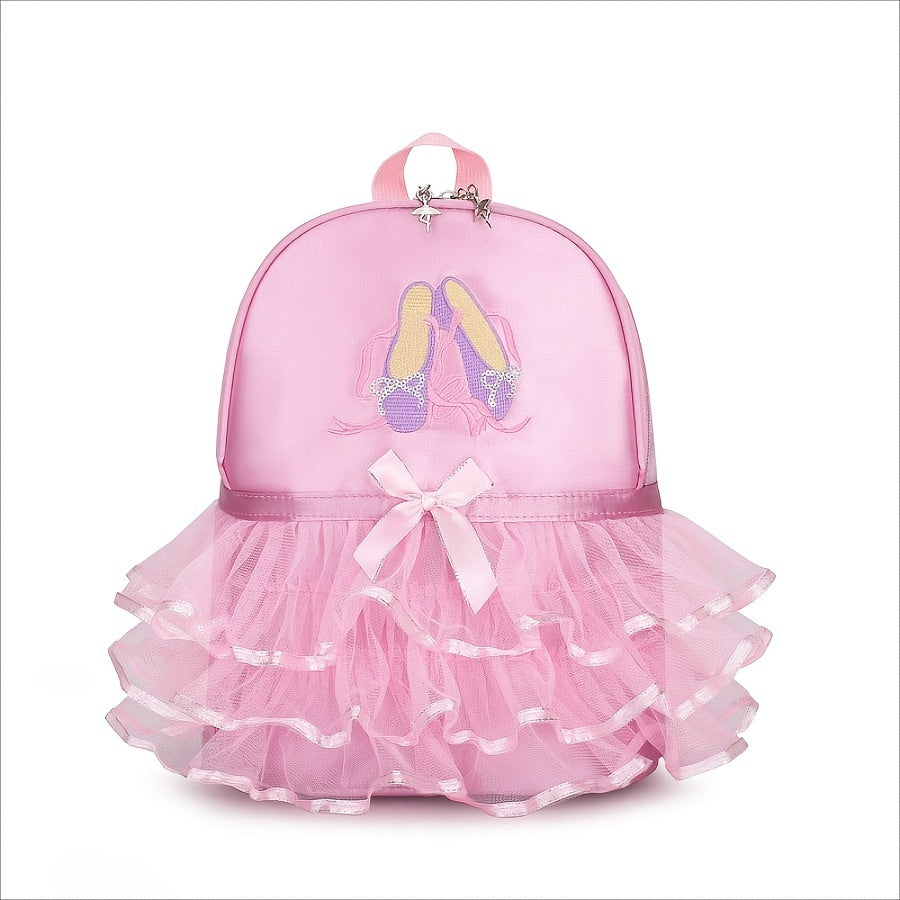 Chic Ballerina Backpack for Girls: Lightweight, Foldable with Tablet Compartment - Bow & Embroidery, Ideal School Gift