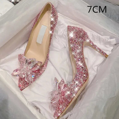 5cm7cm9cm Wedding Shoes est Rhinestone High Heels Women Pumps Pointed toe Woman Crystal Party 240615